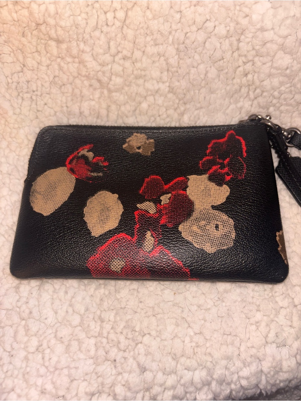 Coach Floral Print Black Wristlet Poppy Flower Zip Clutch - Picture 5 of 6